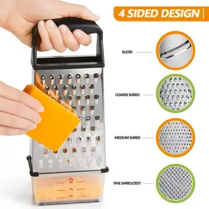 Professional Box Grater, 100% Stainless Steel with 4 Sides, Best for Parmesan Cheese, Vegetables, Ginger