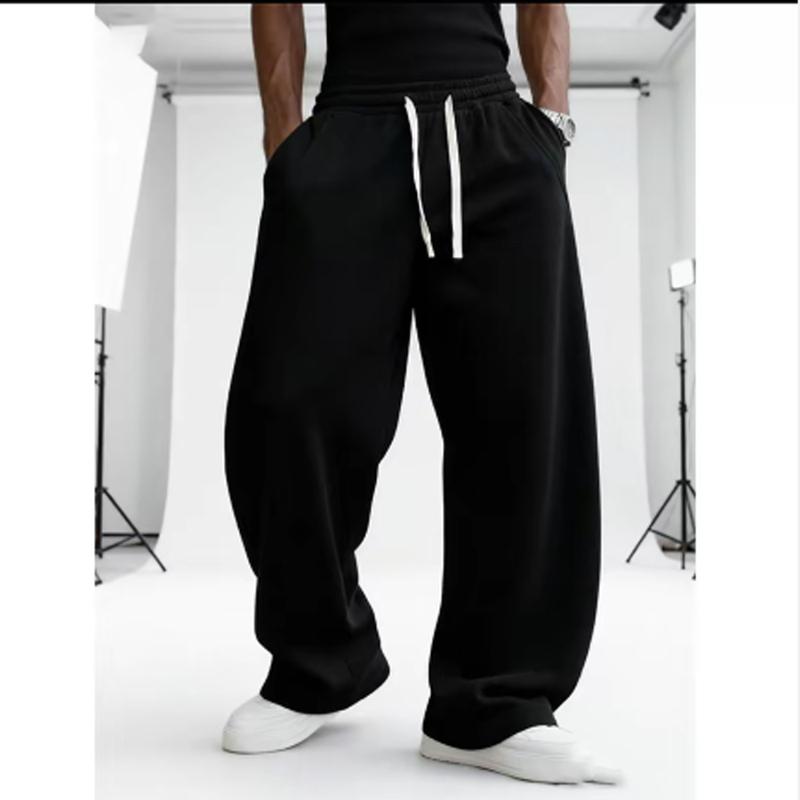 Casual Loose Drawstring Pants, Comfortable Fleece Fabric, Elastic Waistband with Drawstring Design, Suitable for Casual Gatherings, Street Style, and Everyday Wear, Stylish Casual Long Pants, an Ideal Choice for Autumn and Winter.