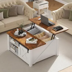 Lift Top Coffee Table 31.5 Inch, Square Center Table with Hidden Storage Compartment & Adjustable Shelves, Wooden Coffee Table for Living Room, Apartment