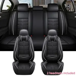 Universal 5-Seat Car Seat Covers, Premium PU Leather, Waist Support Design, Detachable Back Bench, All Seasons, Optional 2 Headrests, Automotive Seat Covers