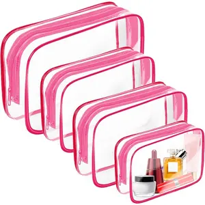 4-pcs PVC Transparent Makeup Bag with Zipper, Portable Travel Makeup Organizing Bag, Suitable for Storing Cosmetics, Toiletries, Toys, and Other Small Items