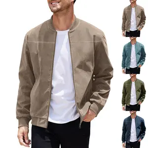 Retro Suede Full-Zip Jacket for Men - Fall Casual Solid Color Long Sleeve Cardigan, Soft Vintage Outdoor Leisure Coat for Daily Wear