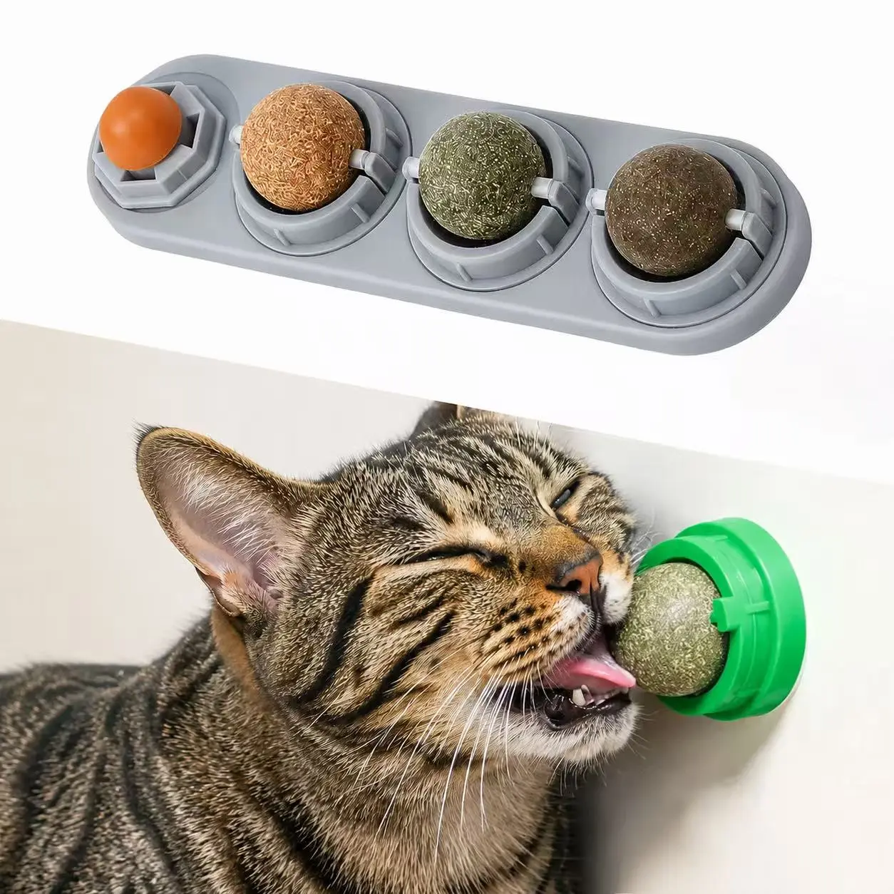 Rotatable Catnip Ball Toy for Cats, Silvervine Ball Wall Mounted Cat Toy, Self Licking Dental Cleaning Toy, Long Lasting Interactive Cat Chew Toy for Indoor Cats, Kitten Entertainment & Home Play