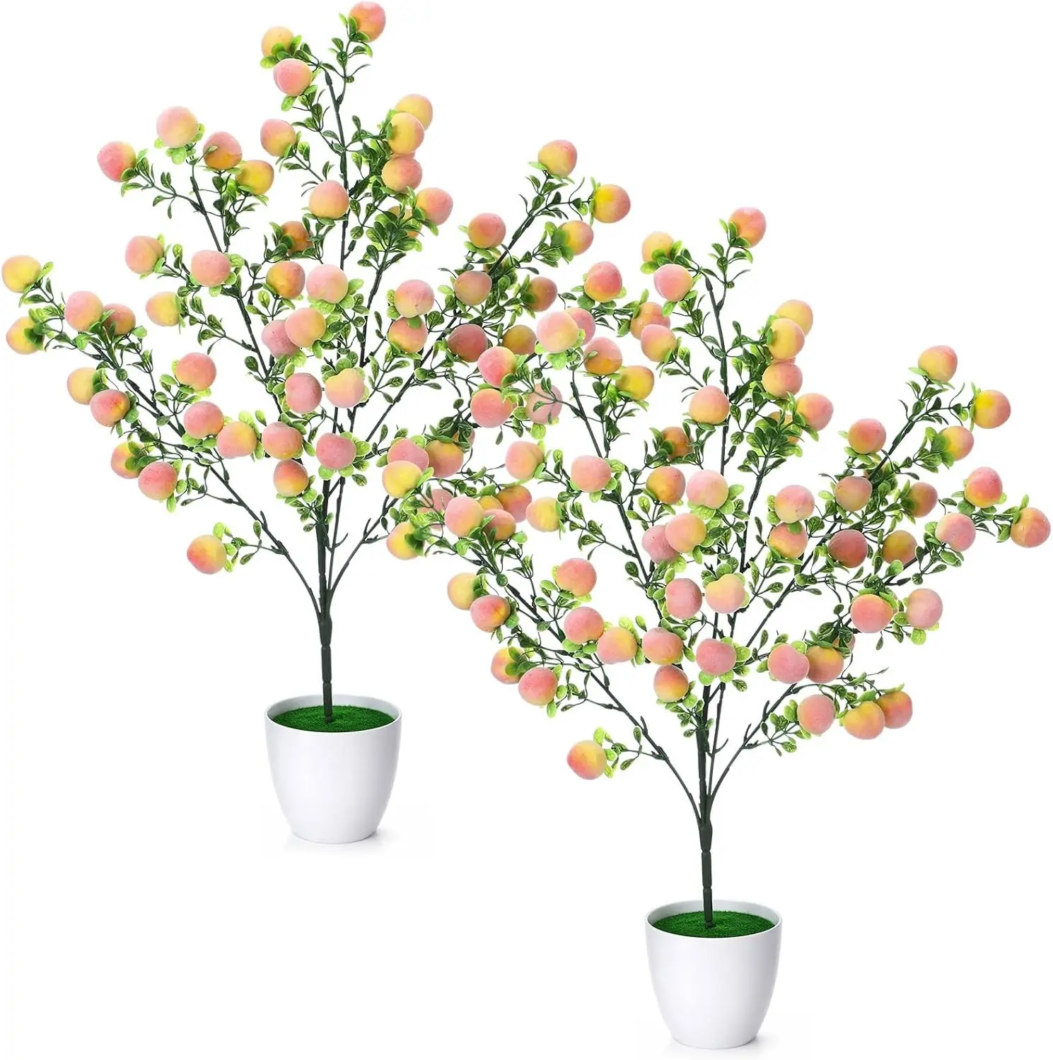2 Pack Artificial Peach Potted Plants 21.65 Inches Fake Peach Tree Simulation Realistic Fruit Plant with Pot Faux Tree Indoor Decoration for Home Office Living Room Table Desk