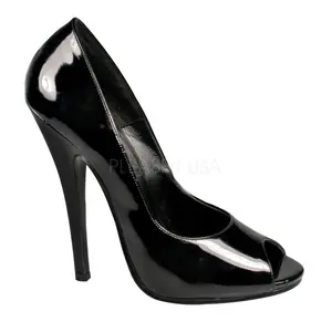 Women's DEVIOUS DOMINA-212 Black Pat Peep Toe Heeled High Heel Pumps, Women's Footwear Shoe