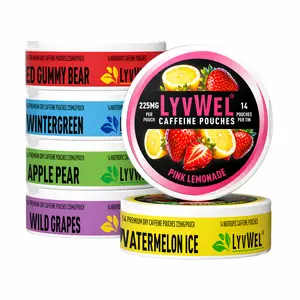 LyvWel 225mg per Caffeine Pouch, 14 pouches per can 5 or 6 packs Upper Energy Deckys Guarana Zero Sugar, Energy Boost