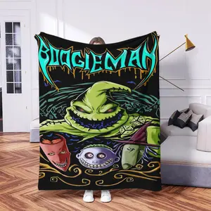 Tim Burton Boogie Man Blanket, Dark Fantasy Flannel Throw, Halloween Decorative Cover, Lightweight Seasonal Small Blanket, Home & Travel Use