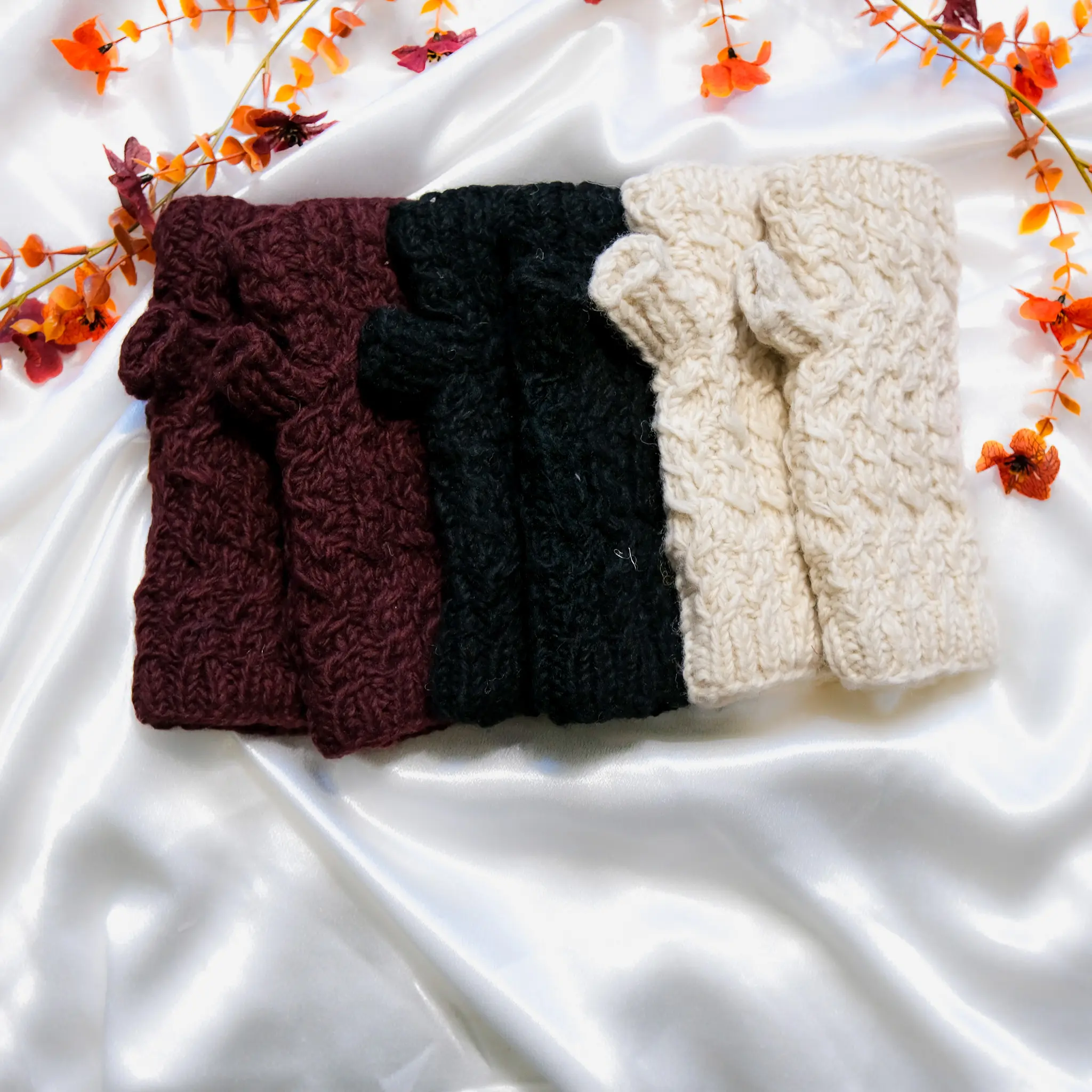 Crocheted Solid Handwarmers/Fingerless Gloves, Fleece Lined, Handknit Mittens, Mitts, Winter Glove, Wool Handwarmer, Wrist warmer, Gift for her