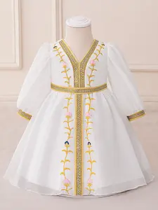 Baby Girl Clothes Infant Christening Cocktail Muslim Embroidery Toddler Baptism Pageant Birthday Party Ball Gown Princess Dress for all Season 6 Months to 3 Years