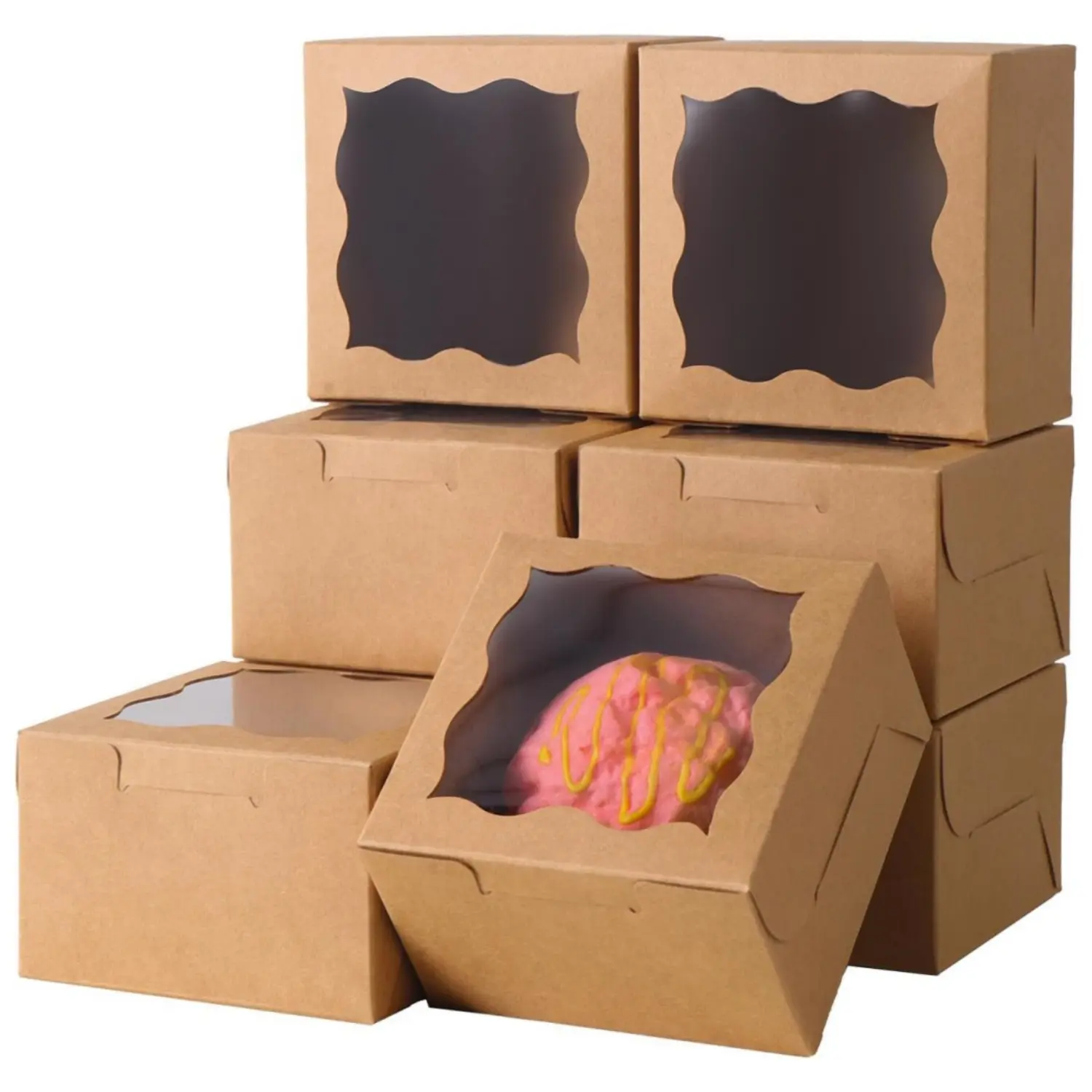 150PCS Brown Small Cake Box, 4x4x2.5 Inch Bakery Boxes with Window, Gift Boxes Bulk for Mini Cake Pastry Dessert Strawberries Chocolates Cupcakes