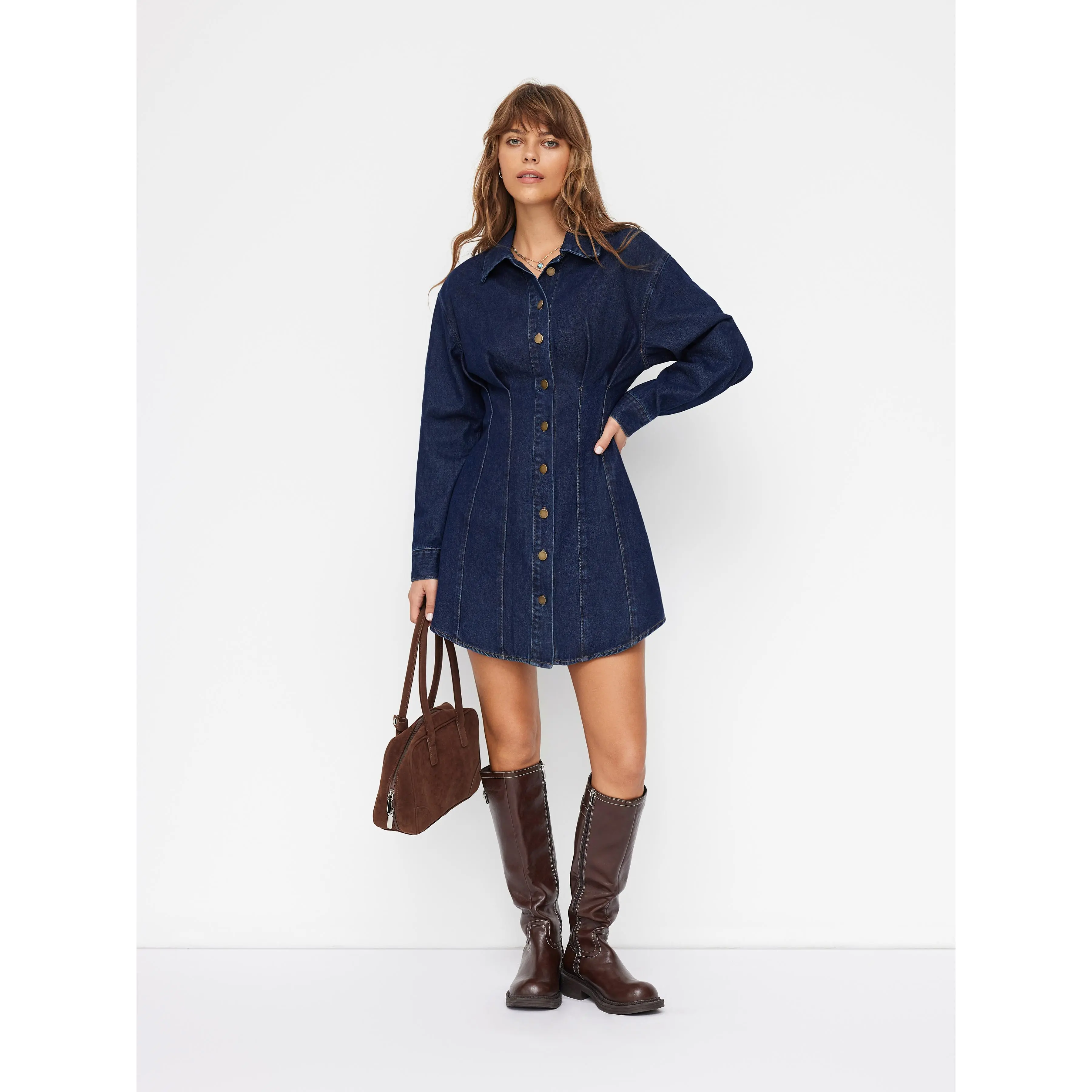 cider shirt dress Woven Button Down Corset Shirt Dress