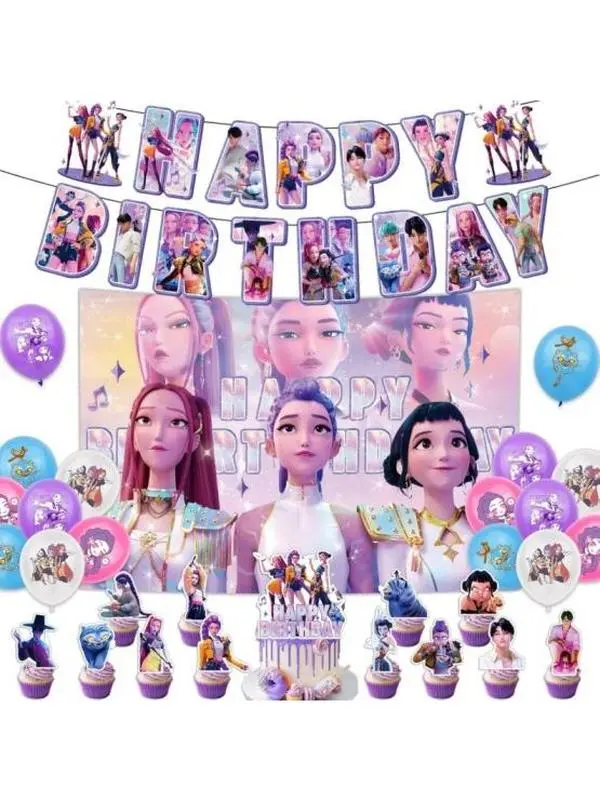 KPop Inspired Birthday Party Supplies Set Cake Topper Blue Banner Balloons Decoration for Girls