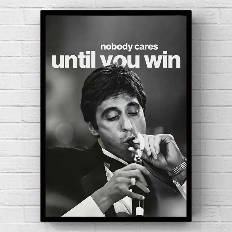 Scarface Tony Montana “Cigar Success” quote, black and white motivational art, minimalist artwork, 2D flat print canvas wall art poster, wall decoration for home and bedroom, inspirational wall decor, perfect gift for workspace and gentleman’s room