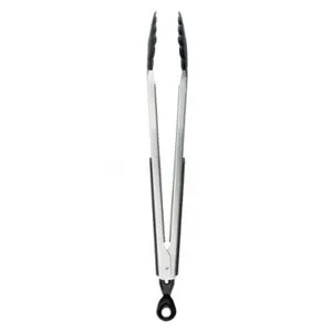 12" Tongs with Nylon Head: Stainless Steel, Locking Mechanism, Dishwasher-Safe Cooking Tongs, Black