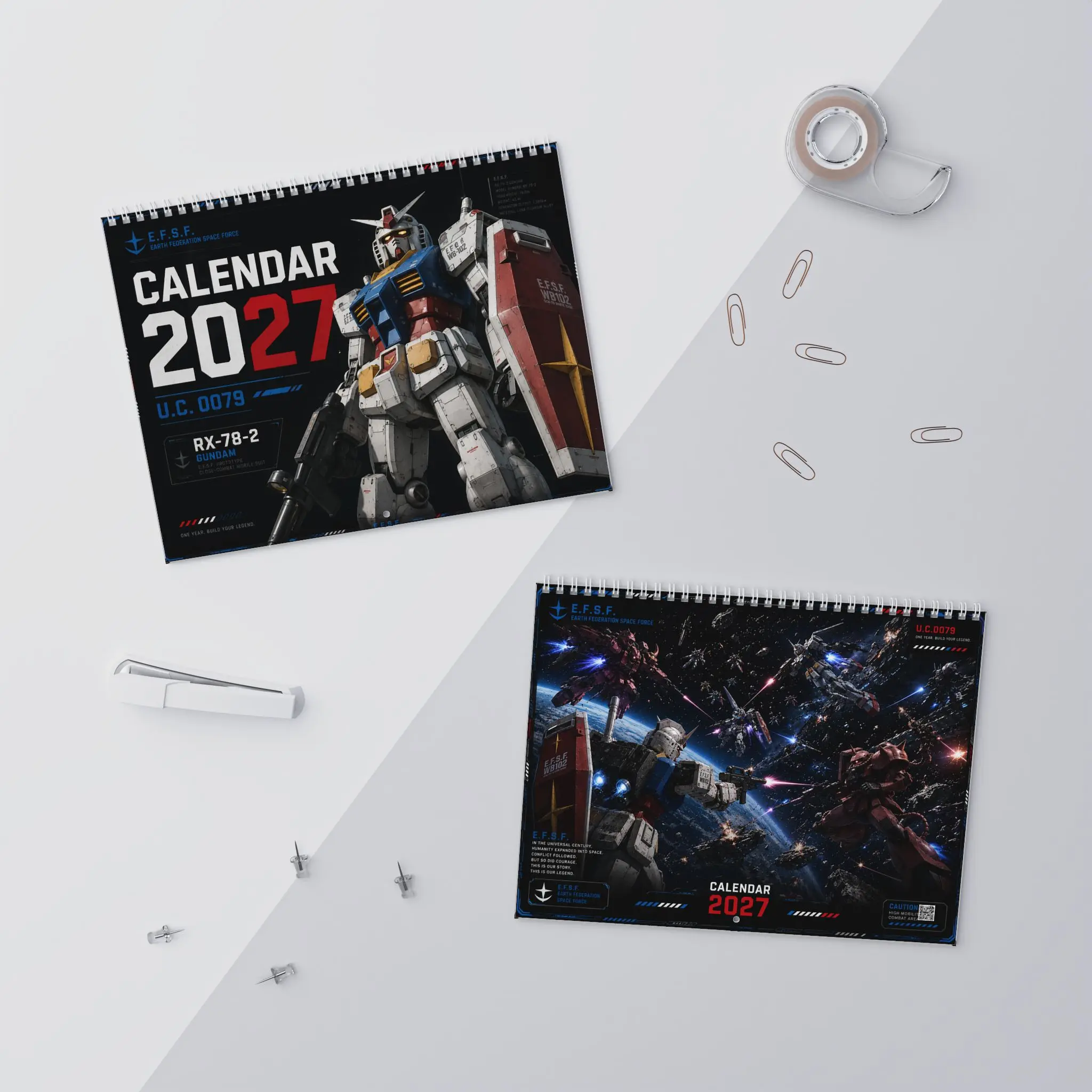 Gundam RX-78-2 2027 Wall Calendar, Mobile Suit Mecha Anime Art with Monthly Battle Scenes, 11 x 8.5 Inch Spiral Hanging Calendar for Bedroom Office Dorm Gaming Room, New Year Gift for Men Teens Fans Collectors and Robot Lovers