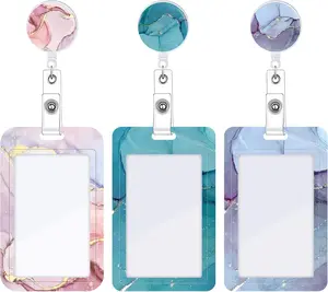 3 Set Heavy Duty Badge Holder with Retractable Reel, Marble Retractable ID Badge Holders with Clip Name Key Card Holder Case for Teacher Nurse Doctor Student Office Gift for Coworkers