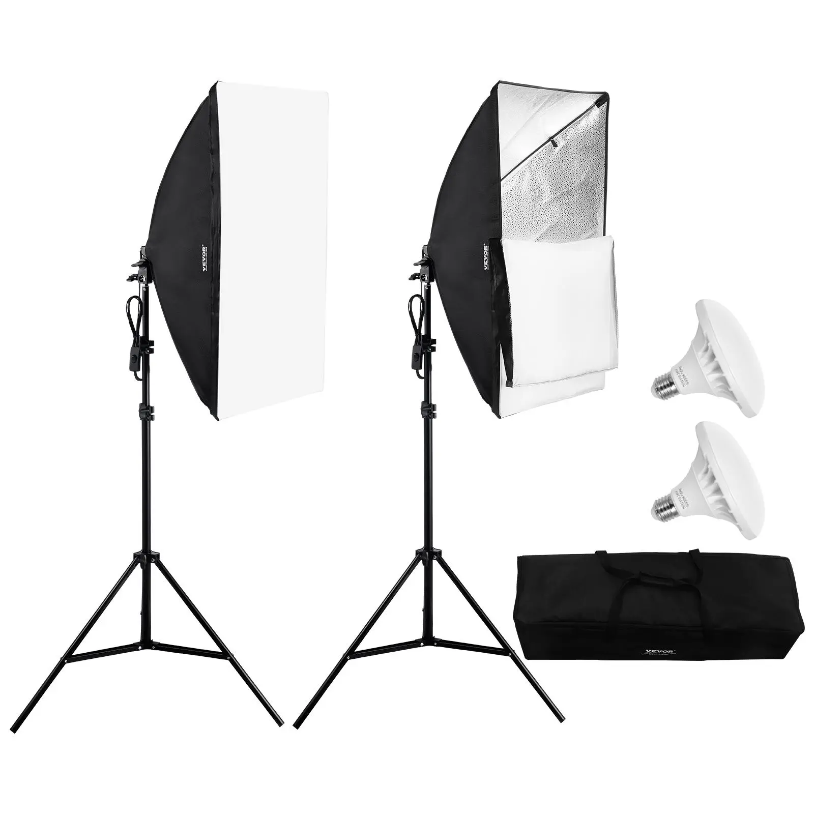 VEVOR Professional Softbox Lighting Kit, 20"x28" with 30W 5500K LED Bulbs (Bulb Included), Durable Adjustable Tripod Stand, Natural Daylight-Like, Easy to Store for Photography, Video Recording, Live Streaming