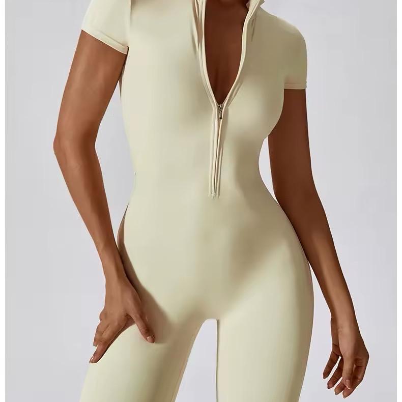 Yoga Set Women's Jumpsuits One-Piece Suit with Zipper Short Sleeve, Fitness Bodysuit, and Tracksuit for Workout