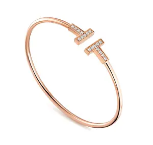 Pre-owned Tiffany T Paved Wire Bracelet in rose Gold