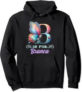 B Is For Branca Girly Butterfly And Flower Initial Name Pullover Hoodie - Sarahreb Shop 84B0D29GCS11