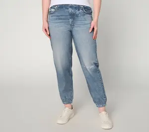 AnyBody Petite Printed Denim Effect French Terry Joggers