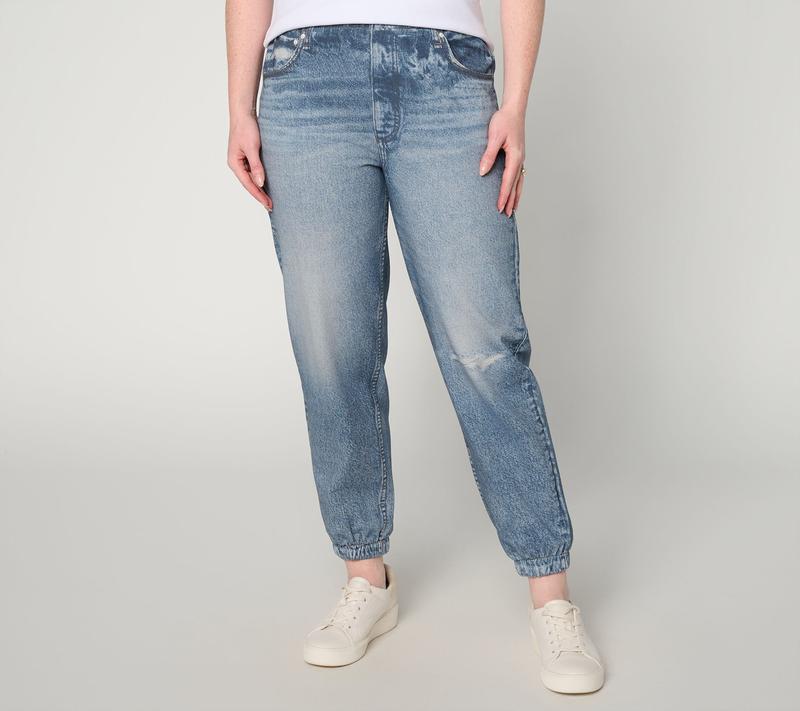 AnyBody Petite Printed Denim Effect French Terry Joggers