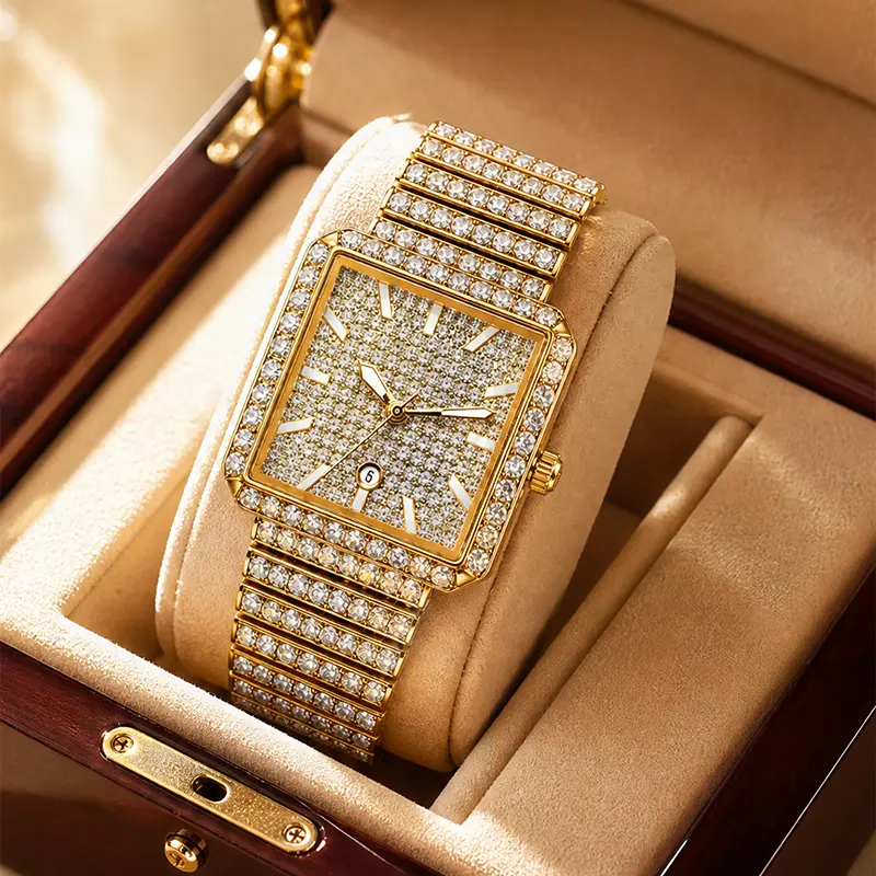 Hip-hop cubic zirconia quartz women’s watch with butterfly clasp design, 30 m water resistance, luminous function—trendy, cool watch - 2410
