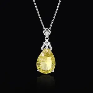 S925 sterling silver  Natural Lemon Quartz  pendant, high quality setting, Elegant and Luxurious for Women, Girl friend, Brides, Grils as Wedding&Birthday Gift, Perfect for Daily Wear and Party, Valentine's Day Gift