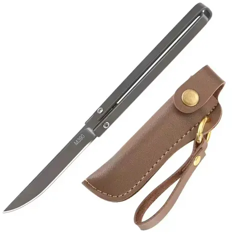 Pocket multi-function outdoor EDC folding knife portable knife stainless steel fruit knife high hardness with leather case, camping hiking, gift