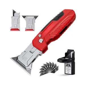 Utility Knife Scraper,  2-in-1 Folding Box Cutter with Blade Storage,Retractable Design, Heavy Duty Zinc Alloy Body, Folding Knife, SK2 Black Blades replacement, DIY Tool,EDC Tool for Home, Office