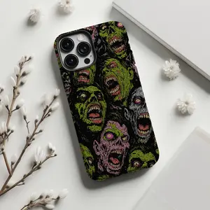 Zombie Horror iPhone Casing - Grunge Undead Art Durable Silicon-Plastic Rubber Cover, Creepy Green Skull Design, Shockproof, Waterproof, Wireless MagSafe Compatible for iPhone 16,15,14,13,12 Pro Max