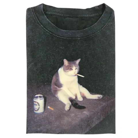 Comfort Colors Cat smoke Funny Animal Graphic Tee, Menswear Womenswear Streetwear Cotton Comfort