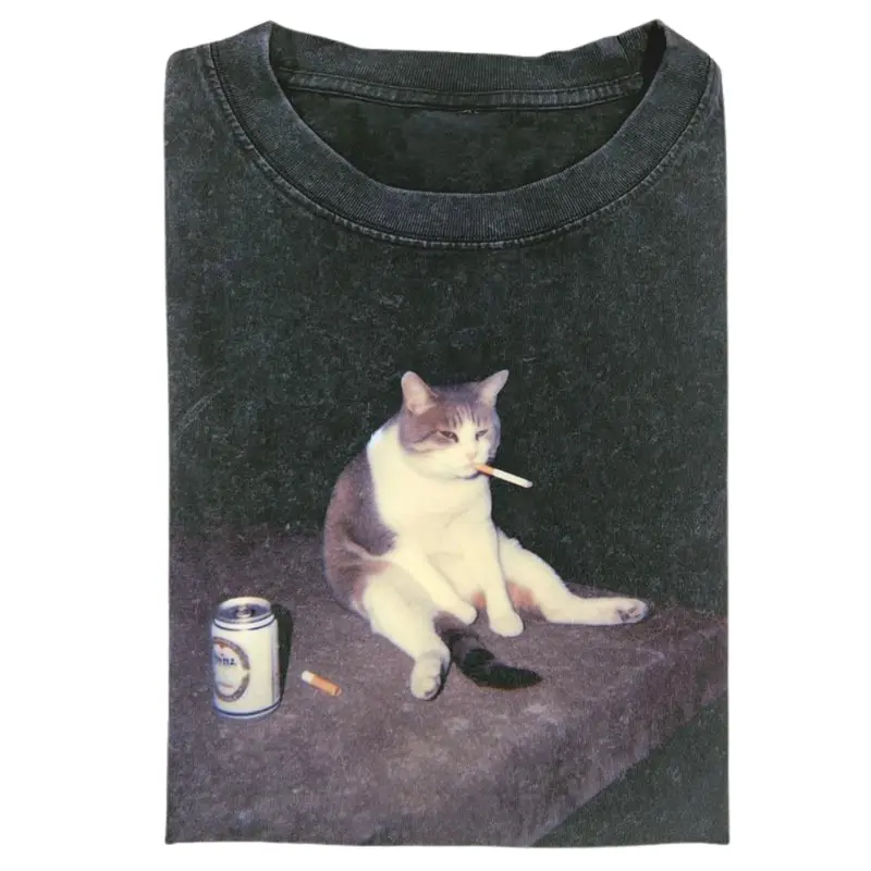 Comfort Colors Cat smoke Funny Animal Graphic Tee, Menswear Womenswear Streetwear Cotton Comfort