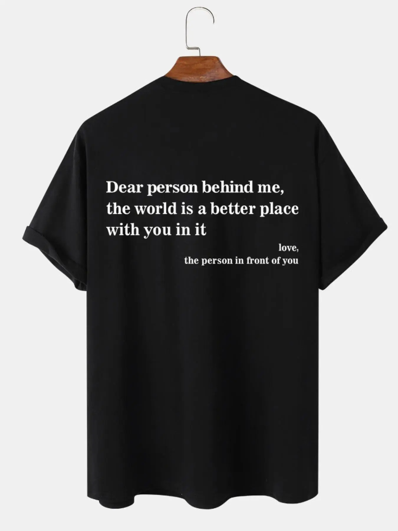 dear person behind me positive quote graphic tshirt, kindness meme oversized tee, men's uplifting streetwear casual cotton top, mental health daily wear gift shirt