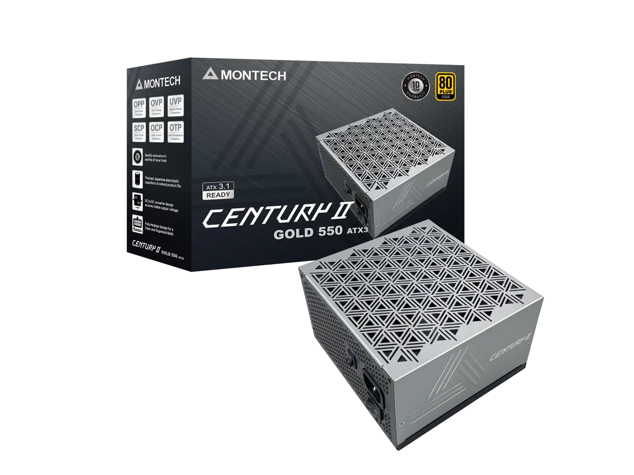 MONTECH Century II - 550W High-End ATX Gaming Power Supply - 80 Plus Gold Efficiency - Fully Modular - ATX 3.1 Ready - Zero RPM Low - 10 Years Warranty