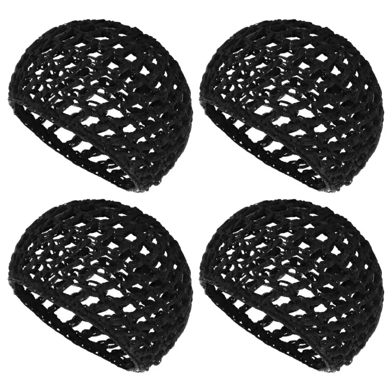 4-Pack Lightweight Nylon Synthetic Hair Caps, Fitted Crochet Knit Snood Bonnets for Adult Curly Haircare, 20-22in Circumference Bathroom Shower Bath Accessory