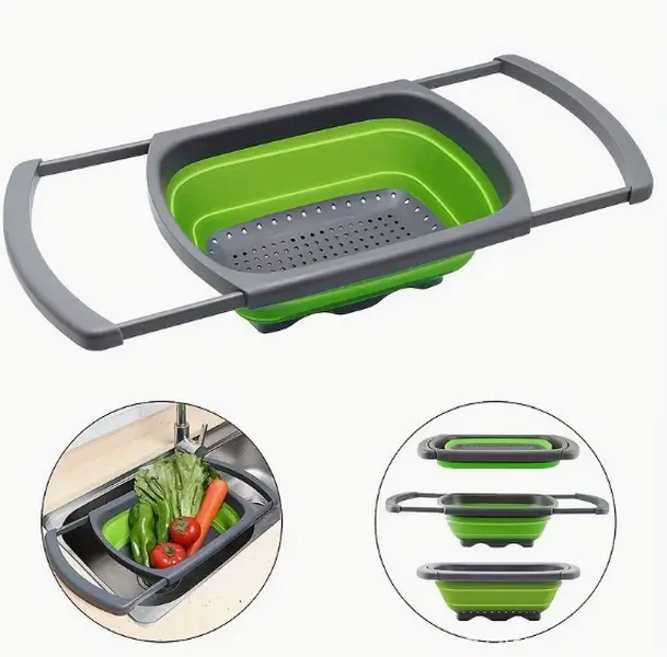 Expandable Over Sink Foldable Drain Basket Adjustable Length Strainer For Washing Veggies Fruits Kitchen Prep