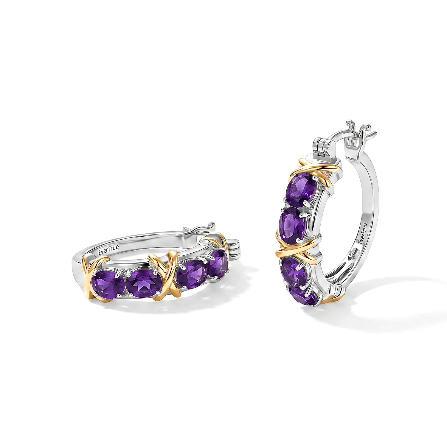 TLV EverTrue African Amethyst Hoop Earrings in 18K YG Plated and Platinum Bond 2.65 ctw