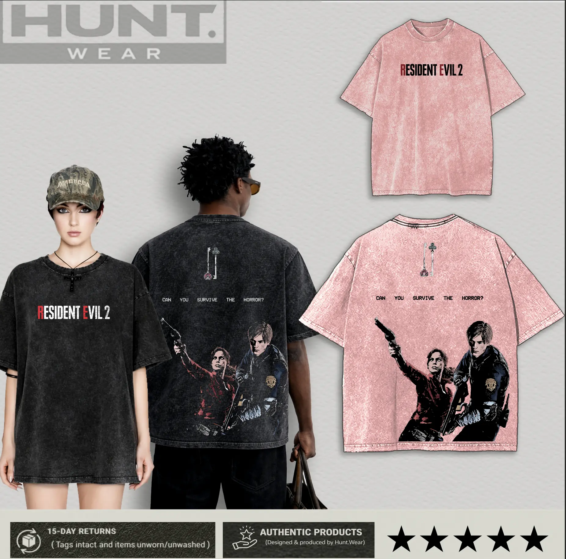 Resident Evil 2 "Leon and Claire" Couple Washed Tshirt, unisex heavyweight cotton t-shirt washed Casual Menswear, Enlist Resist washed T-Shirt, Game Inspired Streetwear tee unisex heavyweight cotton t-shirt, gift for him, boyfriend chirstmax