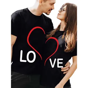 1pc Couples  Shirts for Him and Her Men Women LO VE Print Valentine's Day Short Sleeve Couple T-Shirt Blouse Tops Casual Tee Top for Boyfriend Girlfriend T-shirts for Boyfriend Girlfriend Couple Gifts