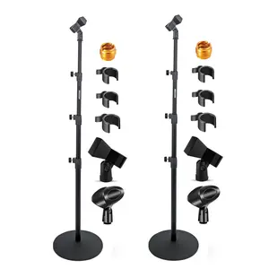 Mic Stand Floor Height Adjustable Universal Heavy Duty Microphone Stands 2Pcs Round Base Soporte De micrófono for Studio Singing Church On Stage - MS RBL 3T 2PCS