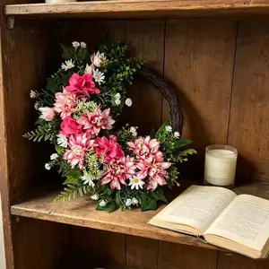 Elegant Gradient Dahlia Wreath, Featuring Hydrangeas, Daisies, and Leaves, Perfect for Porch and Wedding Decorations, Ornaments