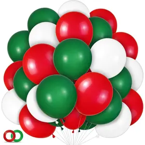 100 Pcs Christmas Red Green Balloons 12 Inch Red Green and White Latex Balloons with 65ft Ribbon for Christmas Birthday Shower Party Decorations