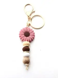 Fashion Floral Silicone Bead Keychain, Cute Car & Wallet Charm, Lobster Clasp, Perfect New Year Gift for Women, Flower Keychain, Floral Pattern Keychain, Trendy Cute Keychain, Keychain For Bags, Beaded Keychain
