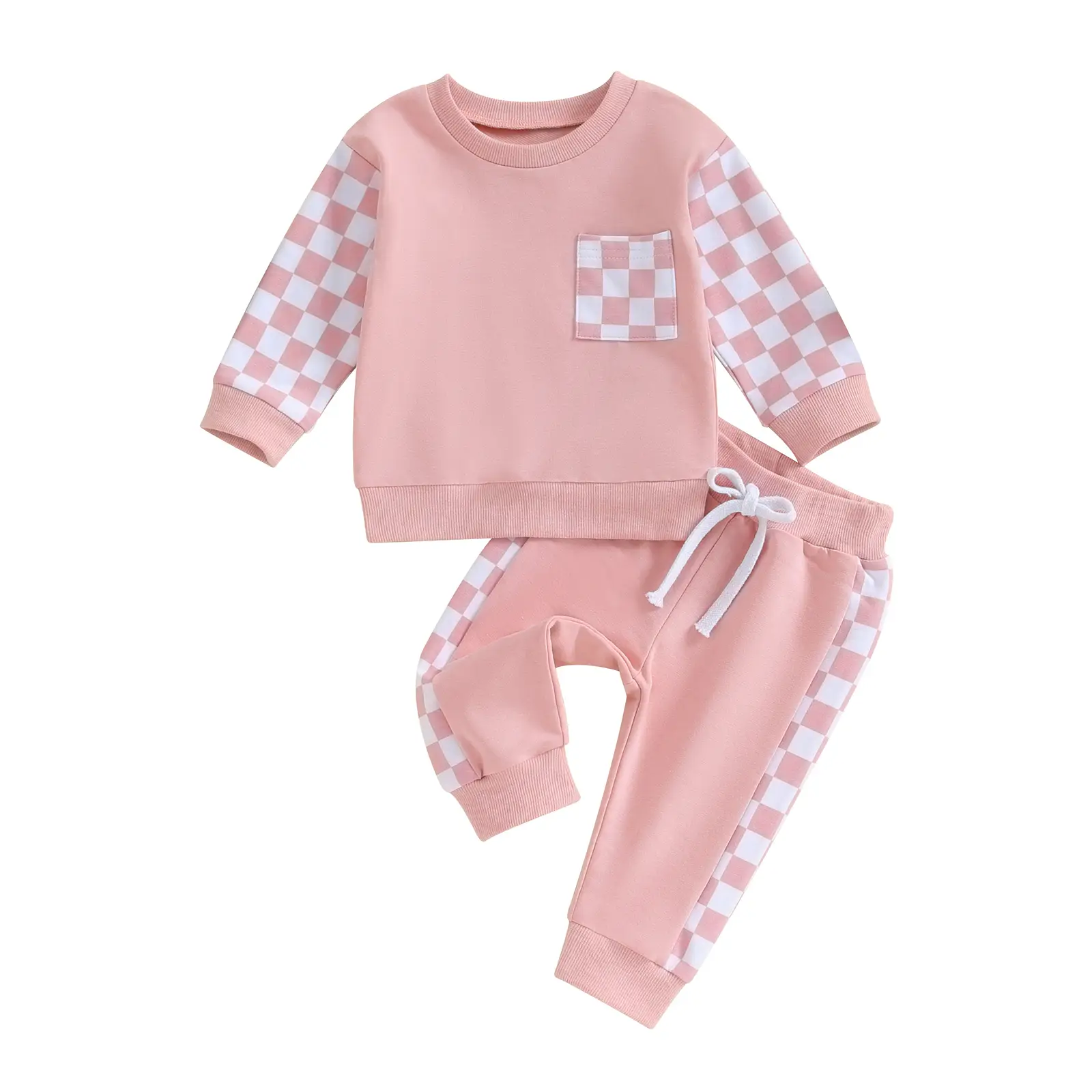 Baby Girl Clothes Fall Winter Outfits Checkboard Long Sleeve Crewneck Sweatshirt and Pants 2 Piece Toddler Infant Clothing Sweatsuit Tracksuit