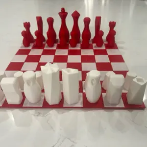 Travel Chest Set - Portable Chess Game with Red and White Pieces and Checkered Board for On-the-Go Fun