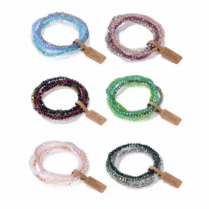 24 Pcs Crystal Beaded Bracelets Set for Women 4mm Colorful Faceted crystals Glass Bead Bracelet Stackable Preppy Beach Surfer Stretch Bracelets Wrist  Stackable Layering Statement Bracelets Women Friendship Handmade Jewelry Gift