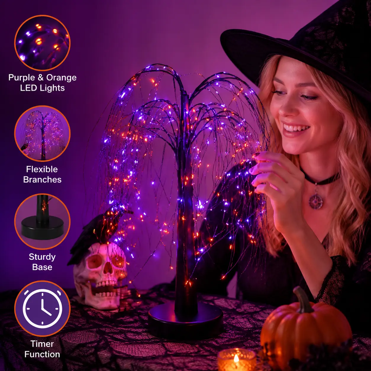 1-Piece LED Willow Tree Decorative Lights, Warm White USB-Powered Interior Ambient Vibe Lights for Bedroom Desktop Room & House Decor, Interior Led Lights