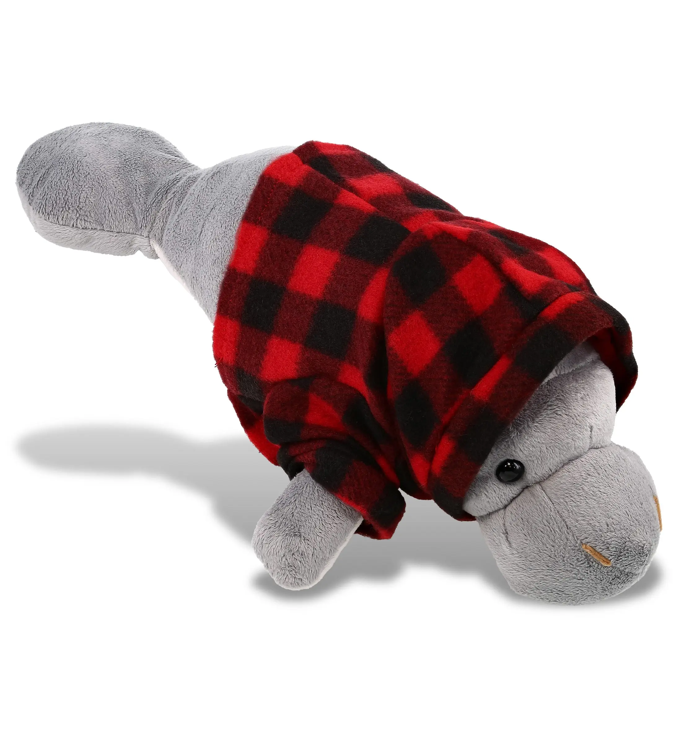 PLUSH RED PLAID HOODIE - WILD COLLECTION PLUSH - 15" GREY MANATEE