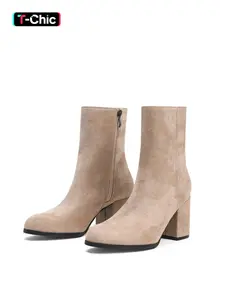 Women's Fashionable Black Ankle Boots, Made of Suede-Like Faux Leather, with Side Zipper, Chunky Heels and Pointed Toe, Stylish and Versatile, Ideal for Daily Wear and Trendy Outfits, Comfortable and Chic Dressy Footwear Winter Boot Shoes